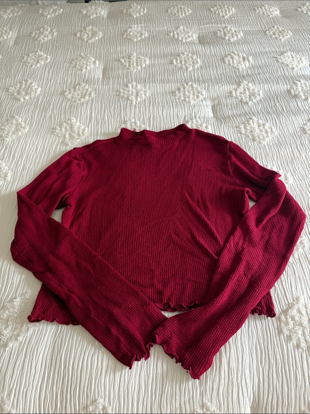 SO Women's Berry Red Ribbed Mock Neck Sweater loose knit